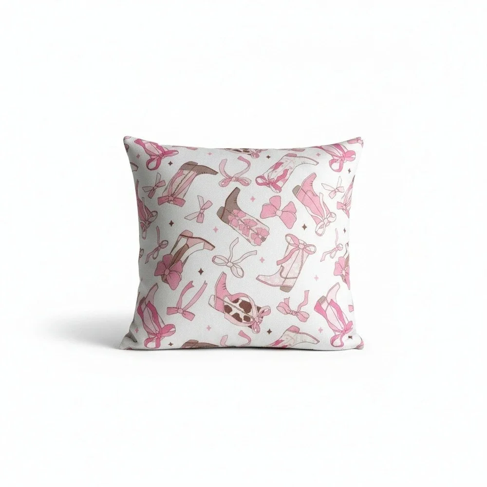 Pink Coquette Cowgirl Cowboy Boots Bows‎ Decorative Pillow Cover 18x18